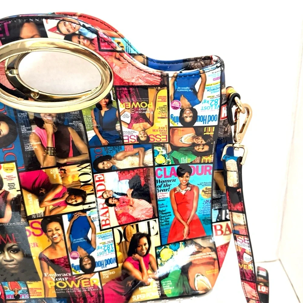 Michelle Obama Colorful Graphic Glossy Collage Handbag Zippered Closure Clutch